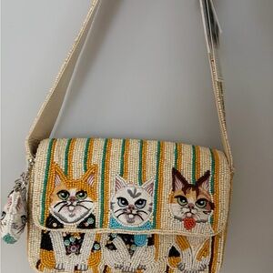 NWT Beaded Cat Shoulder Bag  with Cat Charm ~ Made in India.